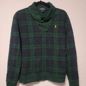 Polo by Ralph Lauren Forest Green Check Shawl-Collar Sweater